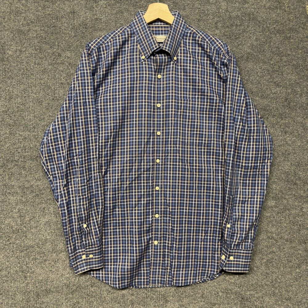 Peter Millar Nanoluxe Plaid Long Sleeve Shirt Mens Large Blue Button Down Preppy